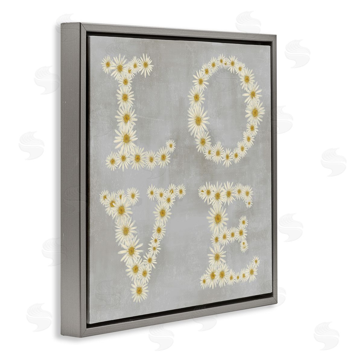 Stupell Studio Love Daisy Typography Gray Floating Frame Canvas Wall Art Print
