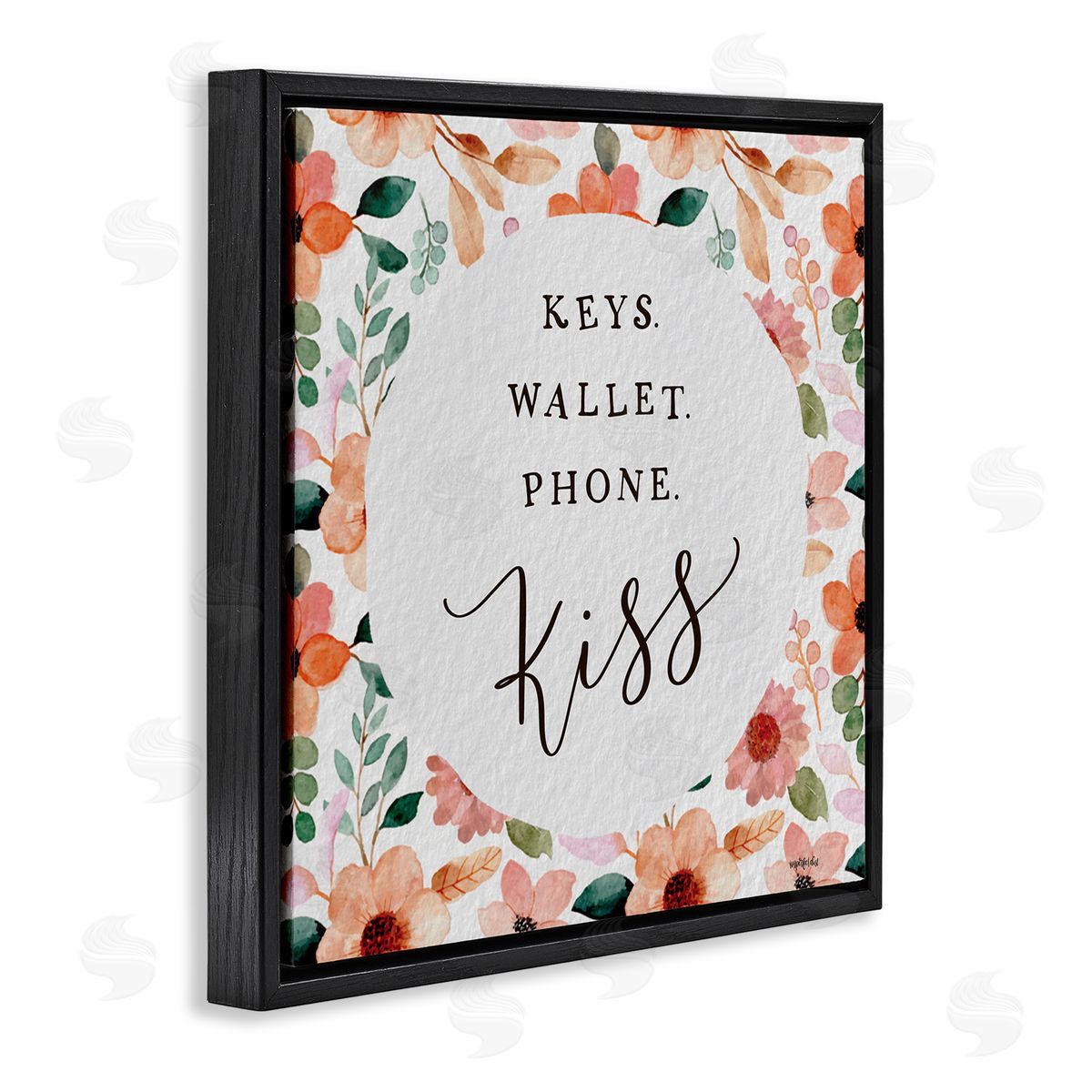 Imperfect Dust Keys Wallet Phone Kiss Black Floating Frame Canvas Wall Art Print