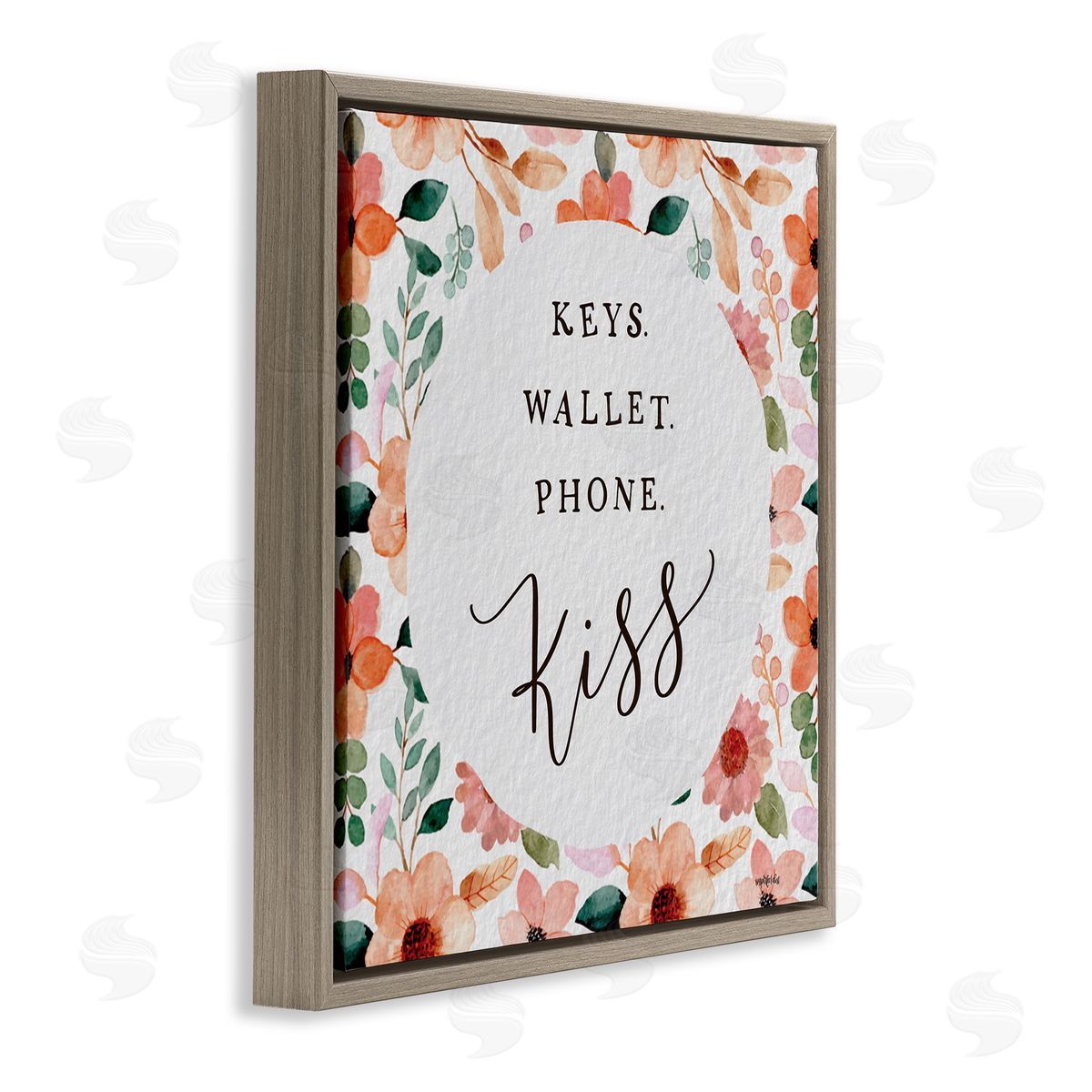 Imperfect Dust Keys Wallet Phone Kiss Brown Floating Frame Canvas Wall Art Print