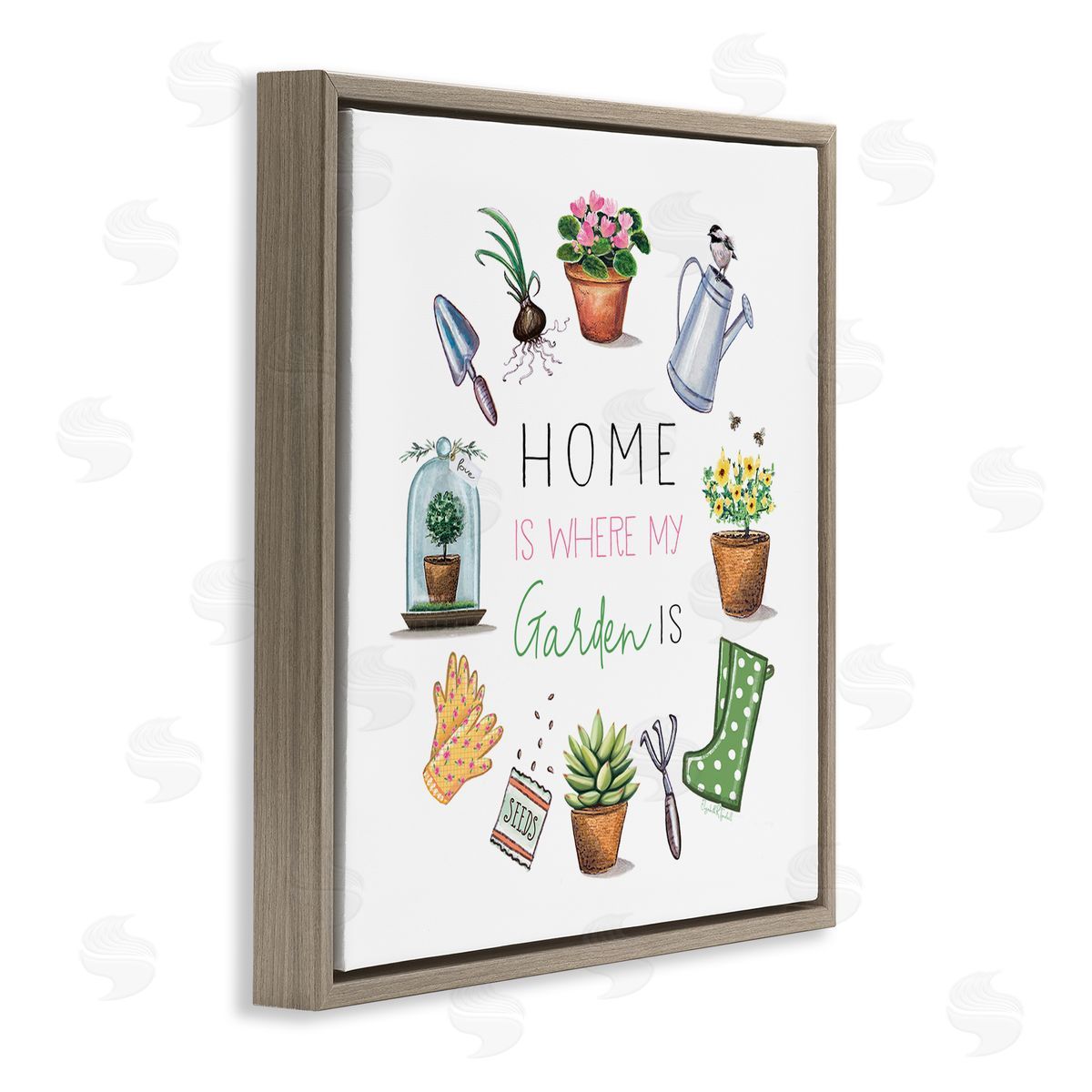 Elizabeth Tyndall Home Where Garden Is Brown Floating Frame Canvas Wall Art Print