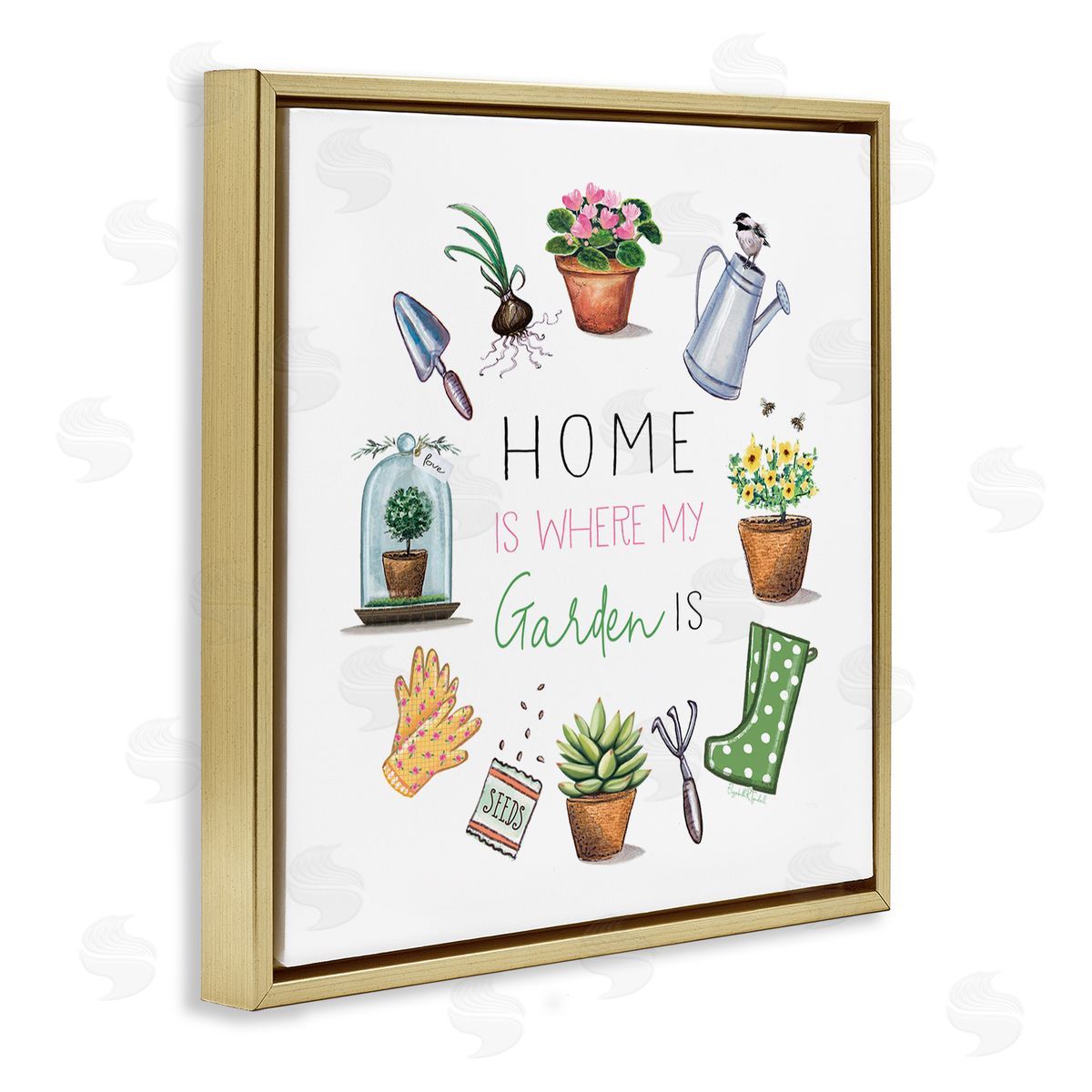 Elizabeth Tyndall Home Where Garden Is Gold Floating Frame Canvas Wall Art Print