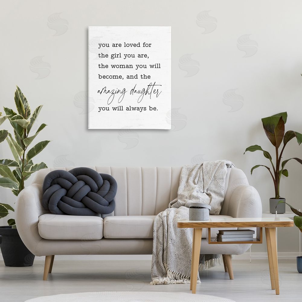Lettered and Lined Amazing Daughter Sentiment Canvas Wall Art Print in Room