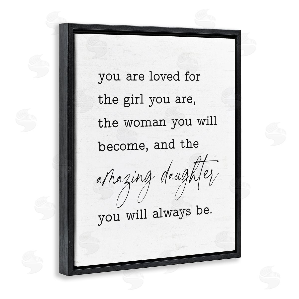 Lettered and Lined Amazing Daughter Sentiment Black Floating Frame Canvas Wall Art Print