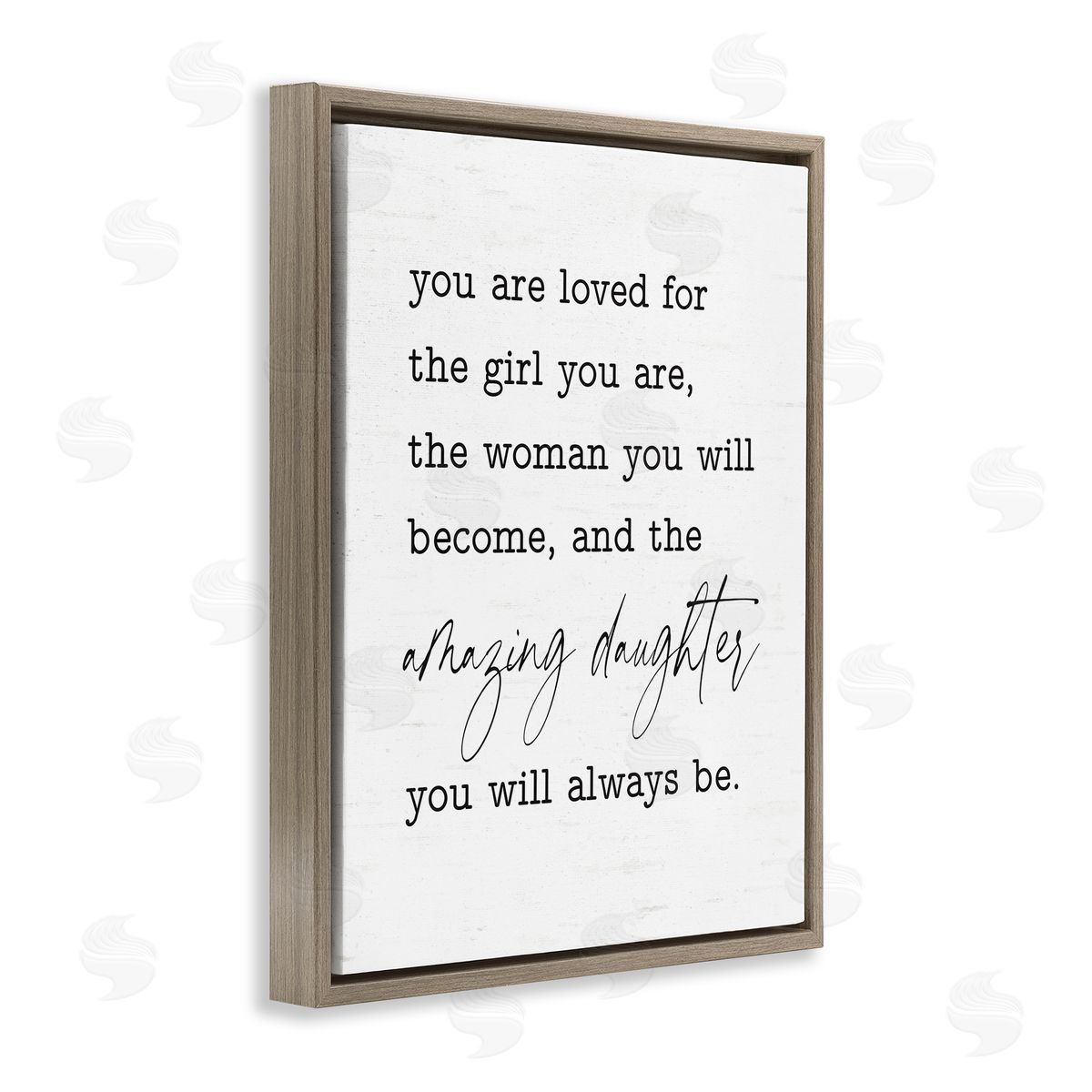 Lettered and Lined Amazing Daughter Sentiment Brown Floating Frame Canvas Wall Art Print