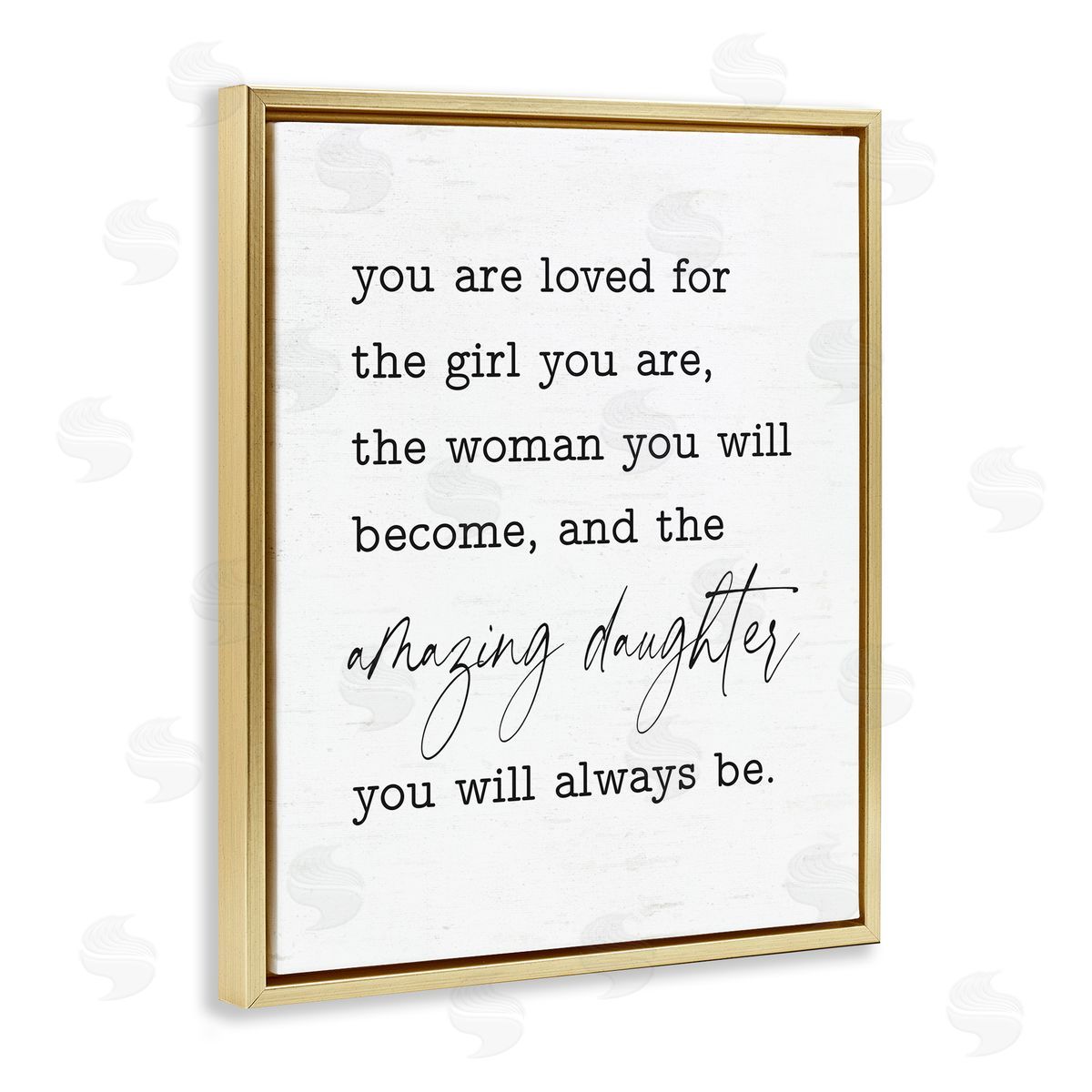 Lettered and Lined Amazing Daughter Sentiment Gold Floating Frame Canvas Wall Art Print