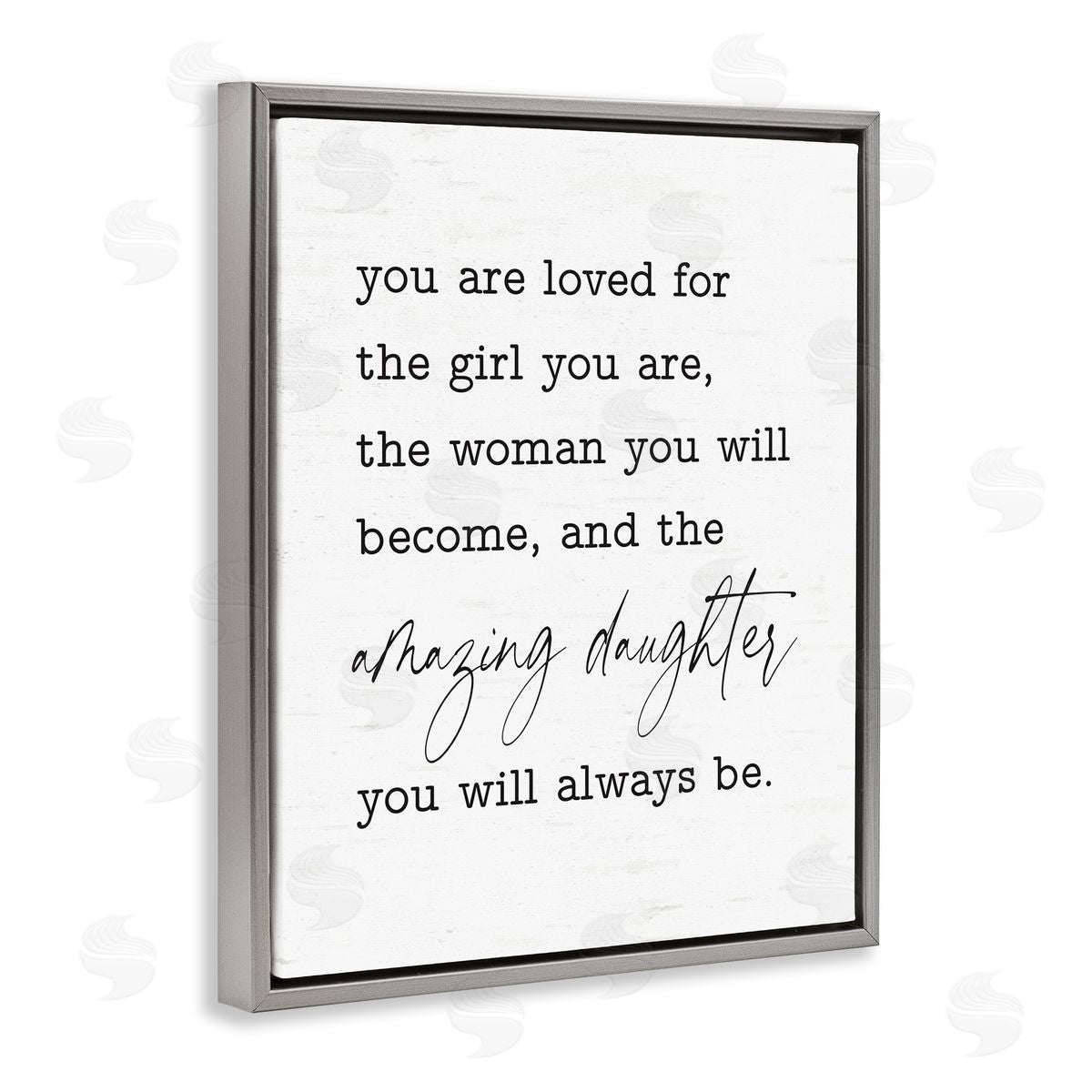 Lettered and Lined Amazing Daughter Sentiment Gray Floating Frame Canvas Wall Art Print