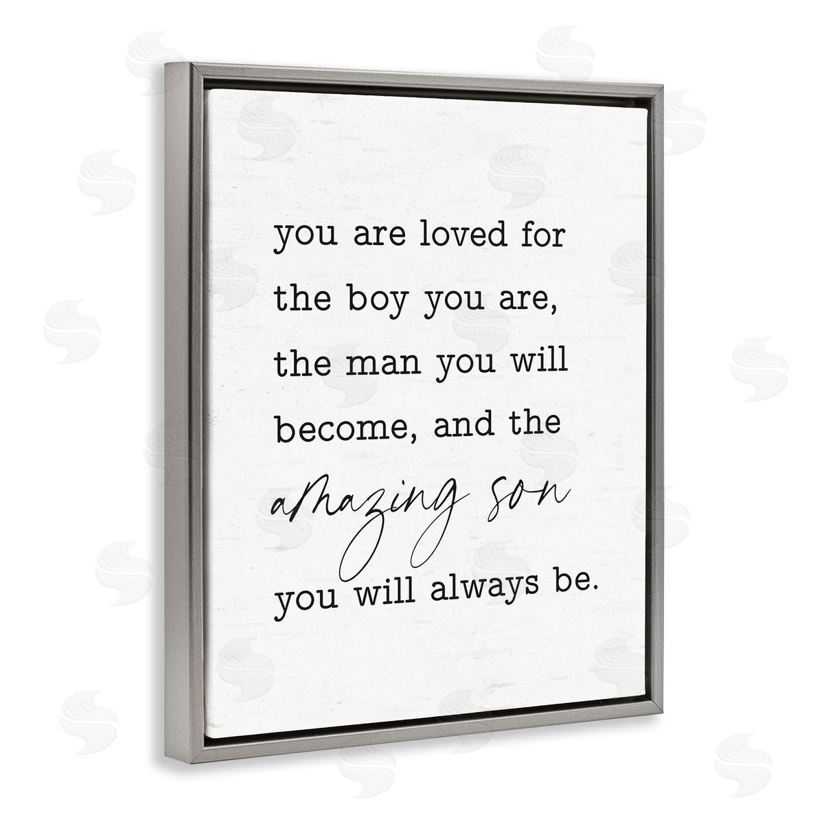 Lettered and Lined Amazing Son Sentiment Gray Floating Frame Canvas Wall Art Print