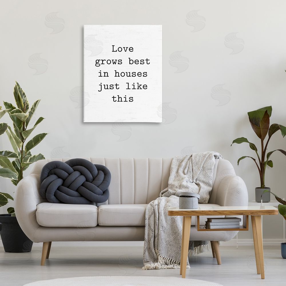 Lettered and Lined Where Love Grows Best Canvas Wall Art Print in Room
