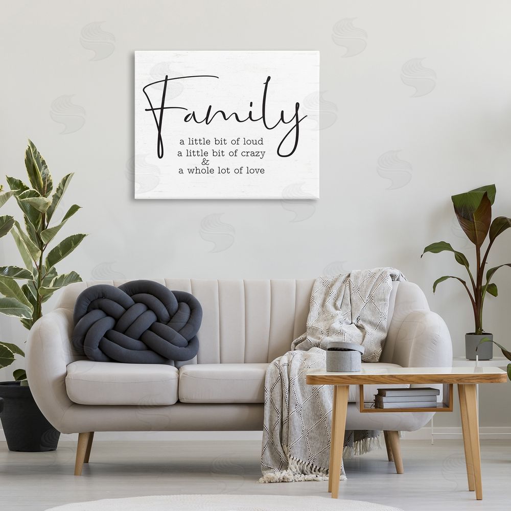 Lettered and Lined Loud Crazy Love Family Canvas Wall Art Print in Room