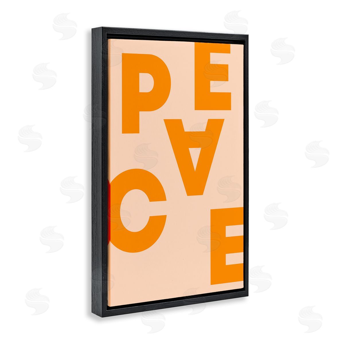 Peace Orange Typography Black Floating Frame Canvas Wall Art, Home Decor by Incado