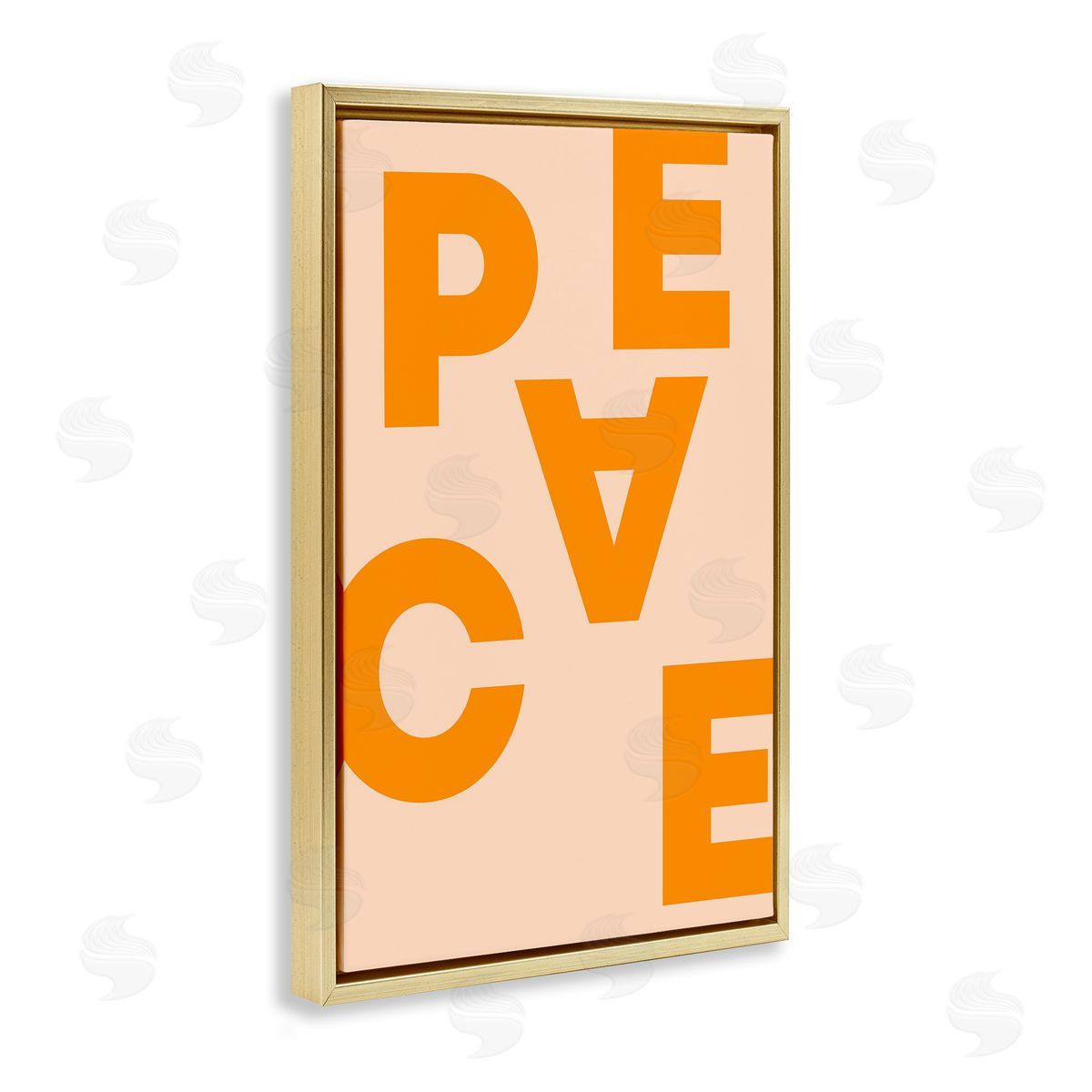 Peace Orange Typography Gold Floating Frame Canvas Wall Art, Home Decor by Incado