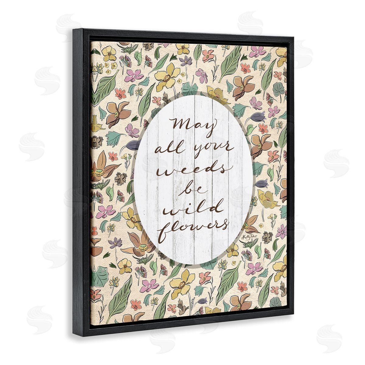 Kelley Talent Sentimental Wildflowers Phrase Black Floating Frame Canvas Wall Art Print