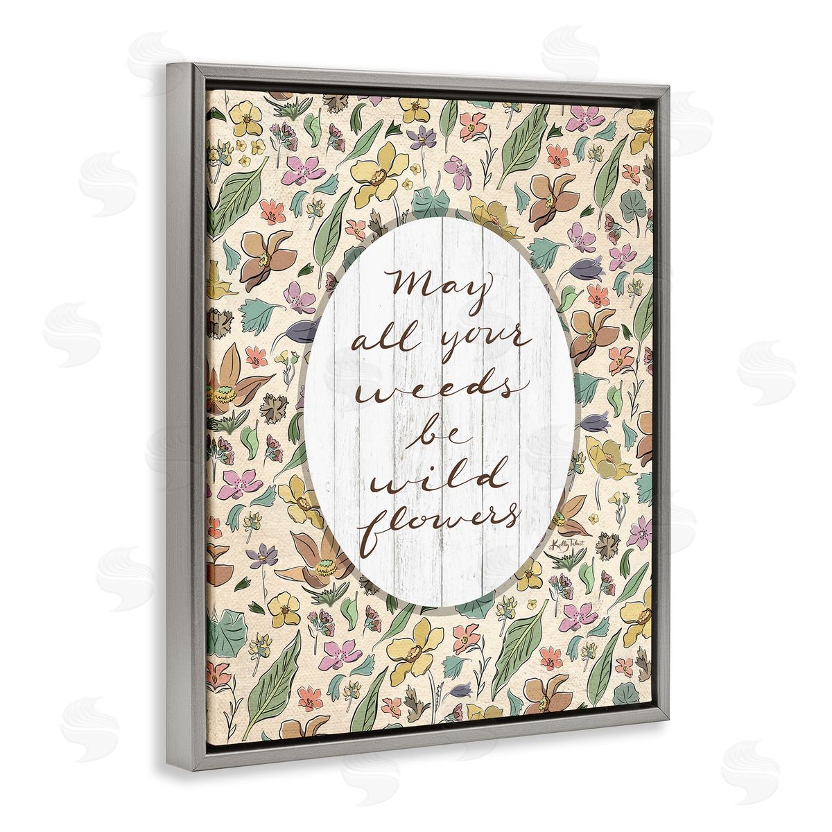 Kelley Talent Sentimental Wildflowers Phrase Gray Floating Frame Canvas Wall Art Print