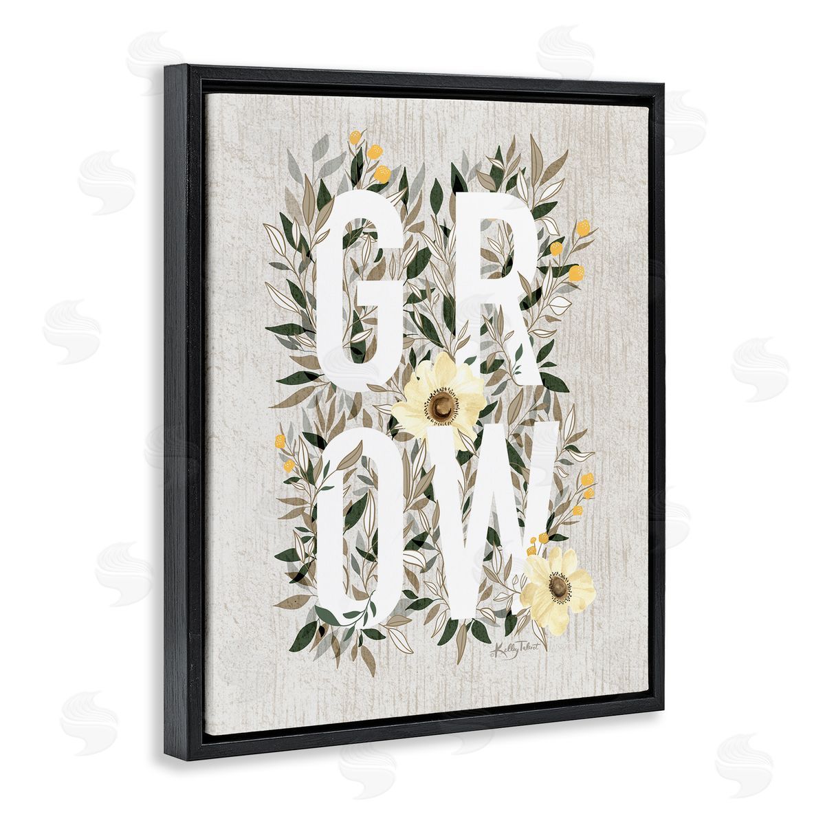Kelley Talent Grow with Cottage Blooms Black Floating Frame Canvas Wall Art Print