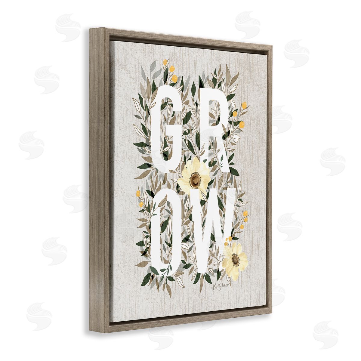 Kelley Talent Grow with Cottage Blooms Brown Floating Frame Canvas Wall Art Print
