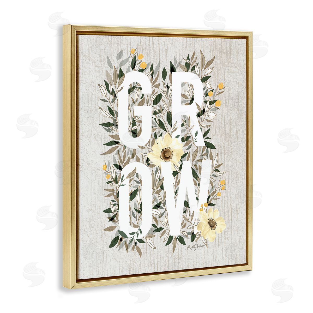 Kelley Talent Grow with Cottage Blooms Gold Floating Frame Canvas Wall Art Print