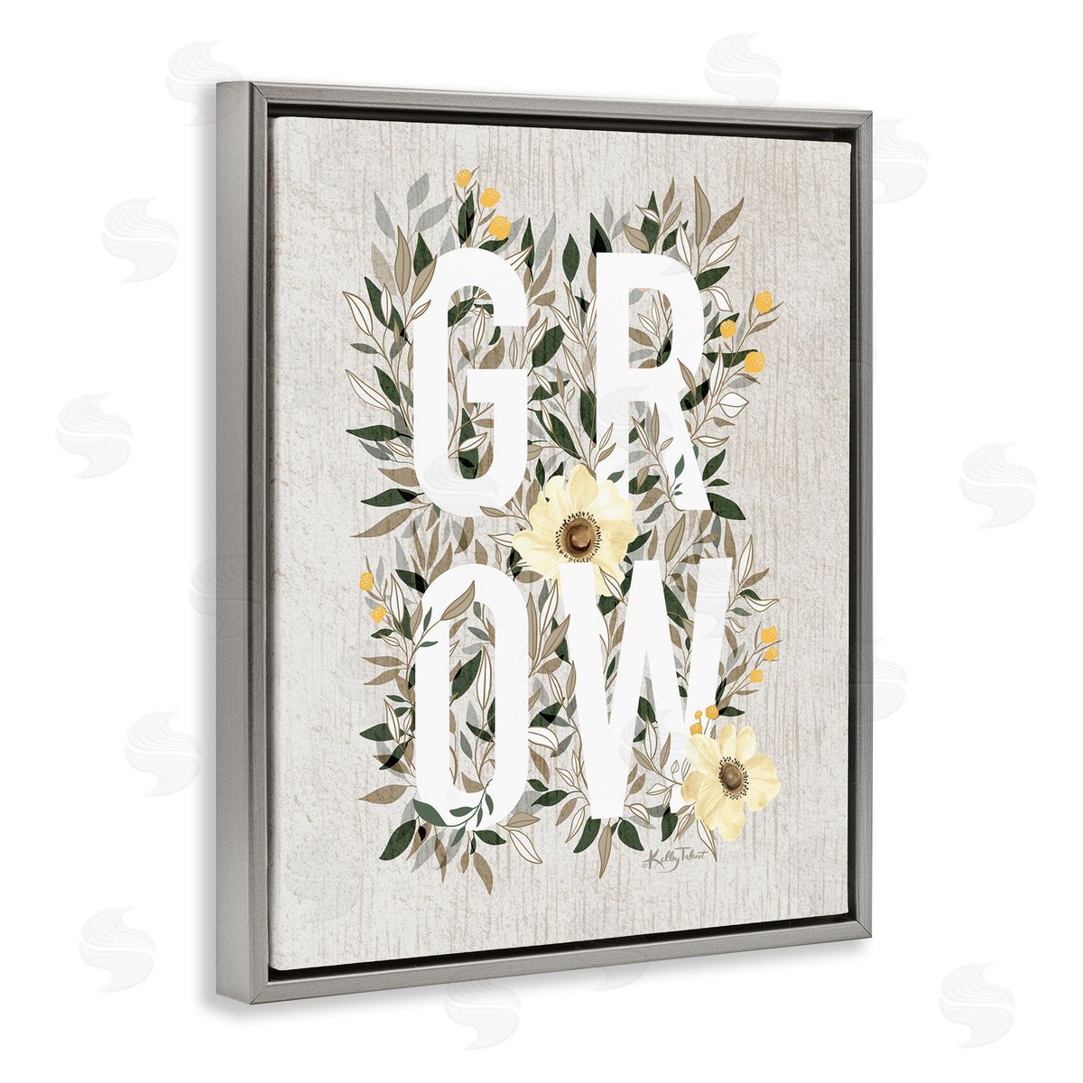 Kelley Talent Grow with Cottage Blooms Gray Floating Frame Canvas Wall Art Print