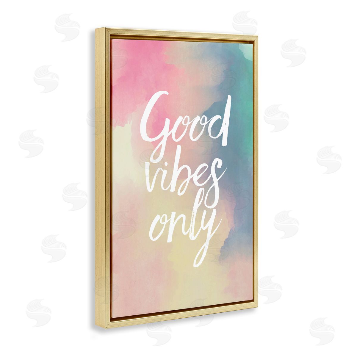 Good Vibes Only Ombre Gold Floating Frame Canvas Wall Art, Home Decor by Louise Carey
