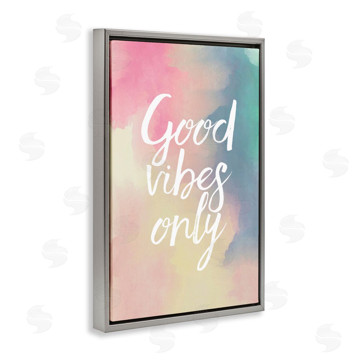Good Vibes Only Ombre Grey Floating Frame Canvas Wall Art, Home Decor by Louise Carey