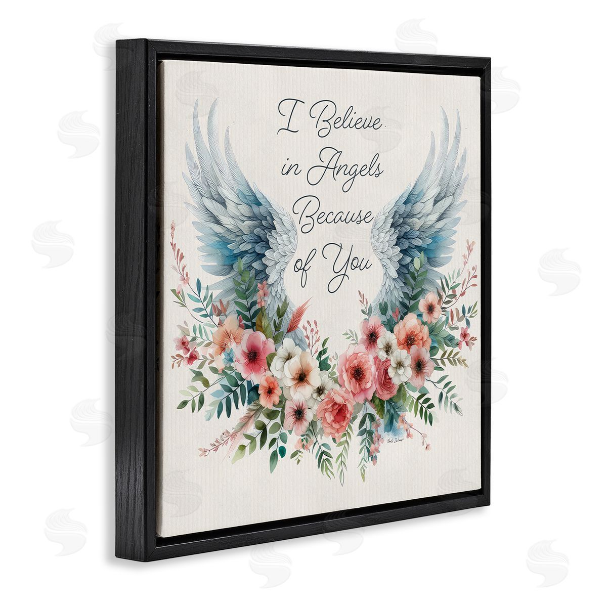 Nicole DeCamp Floral Believe In Angels Black Floating Frame Canvas Wall Art Print