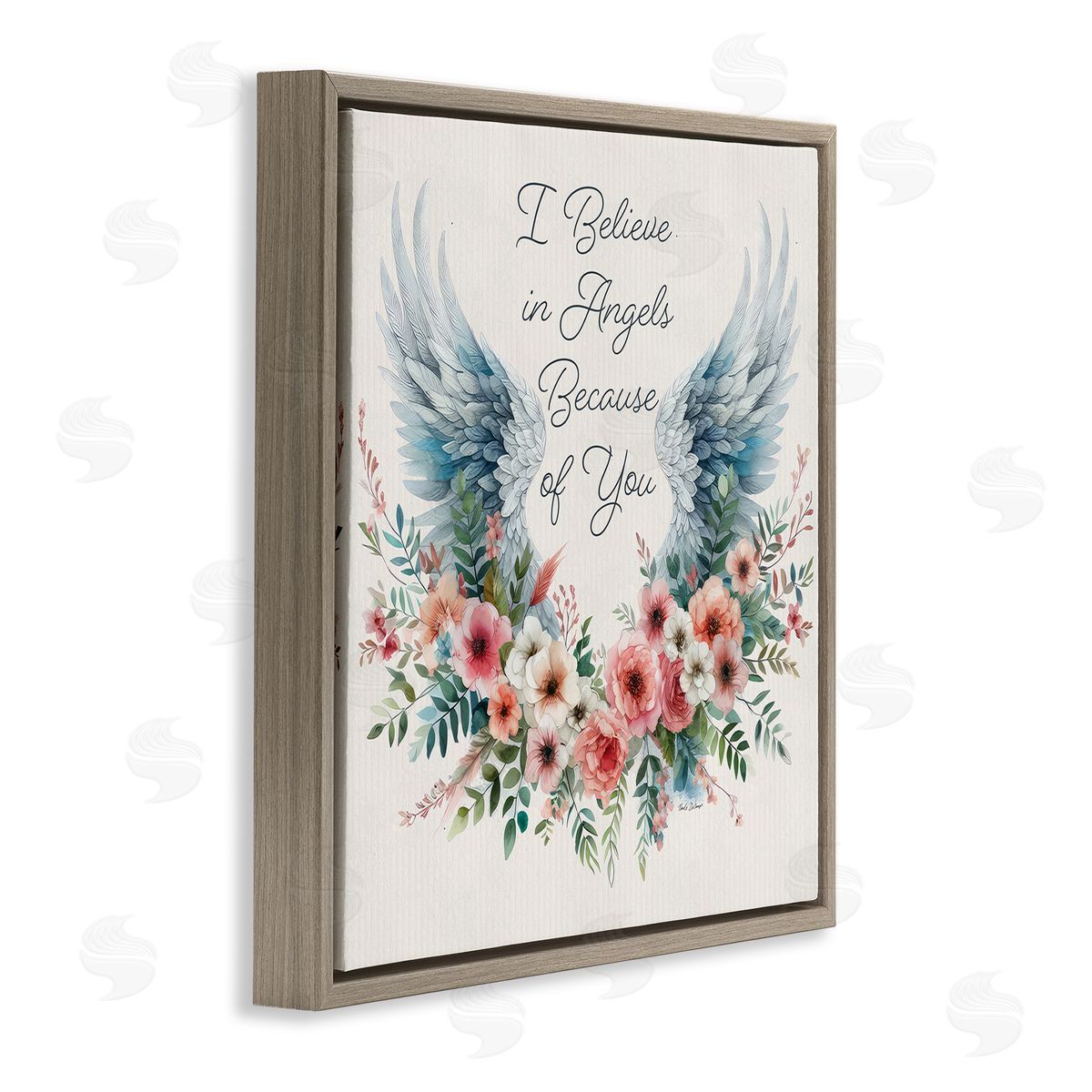 Nicole DeCamp Floral Believe In Angels Brown Floating Frame Canvas Wall Art Print