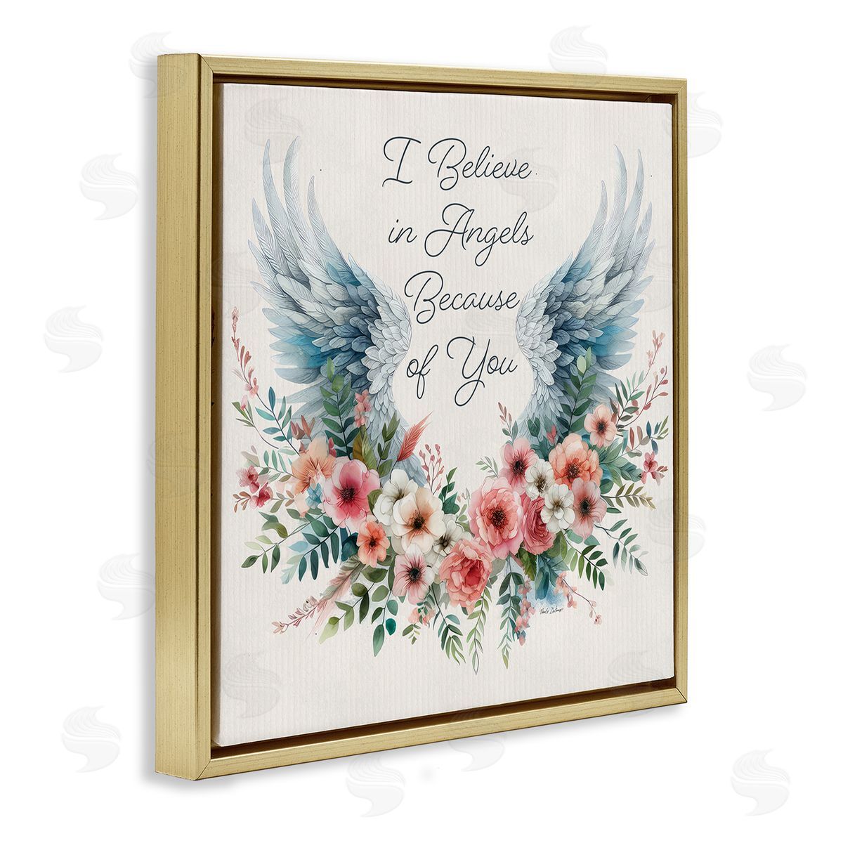 Nicole DeCamp Floral Believe In Angels Gold Floating Frame Canvas Wall Art Print