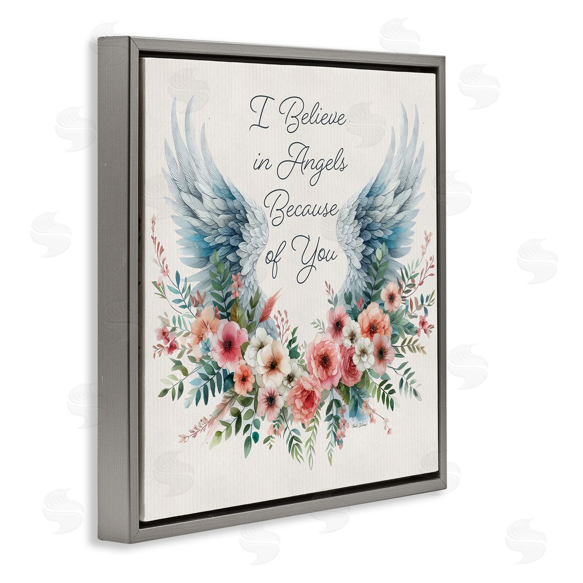 Nicole DeCamp Floral Believe In Angels Gray Floating Frame Canvas Wall Art Print
