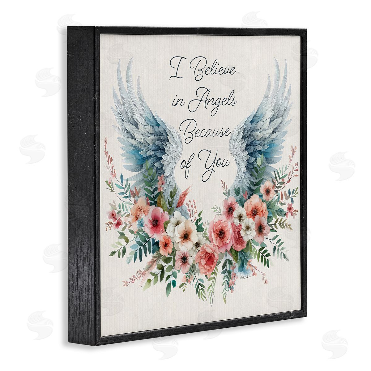 Nicole DeCamp Floral Believe In Angels Black Framed Giclee Wall Art Print