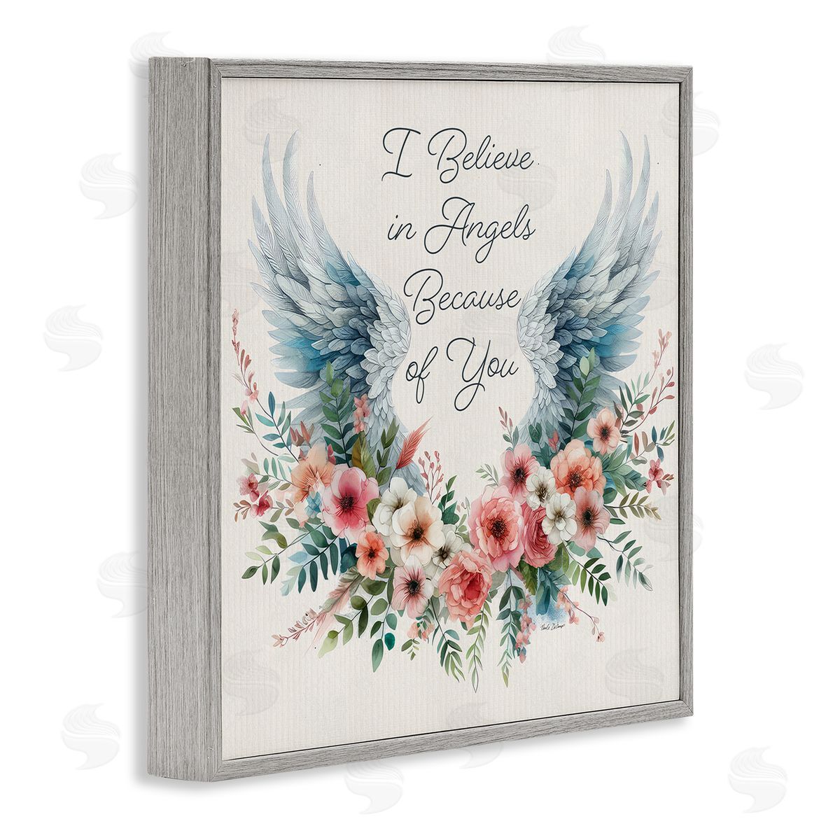 Nicole DeCamp Floral Believe In Angels Gray Framed Giclee Wall Art Print