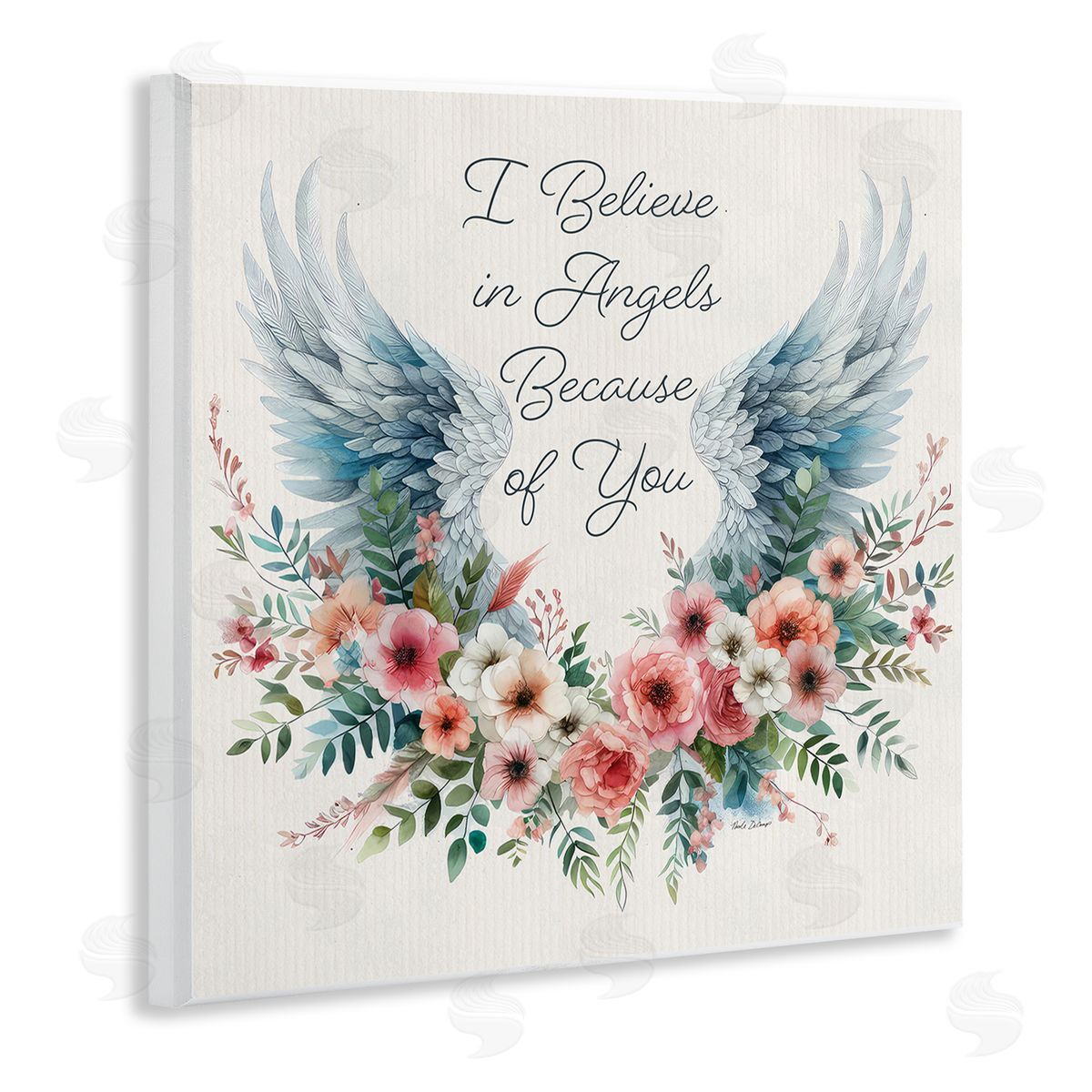 Nicole DeCamp Floral Believe In Angels Wooden Wall Plaque Art Print