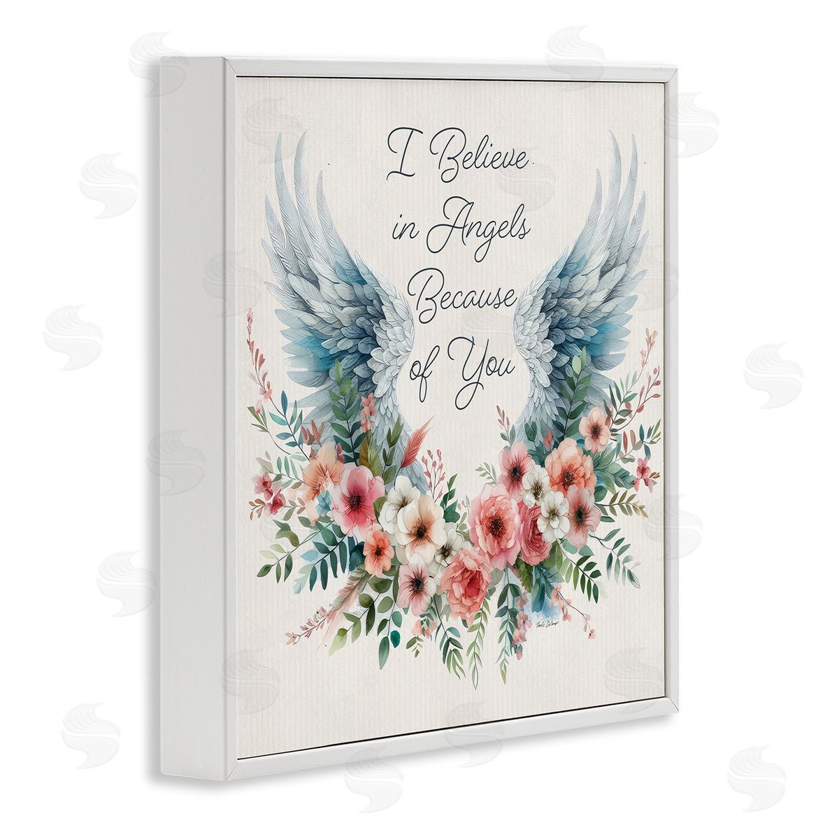 Nicole DeCamp Floral Believe In Angels White Framed Giclee Wall Art Print