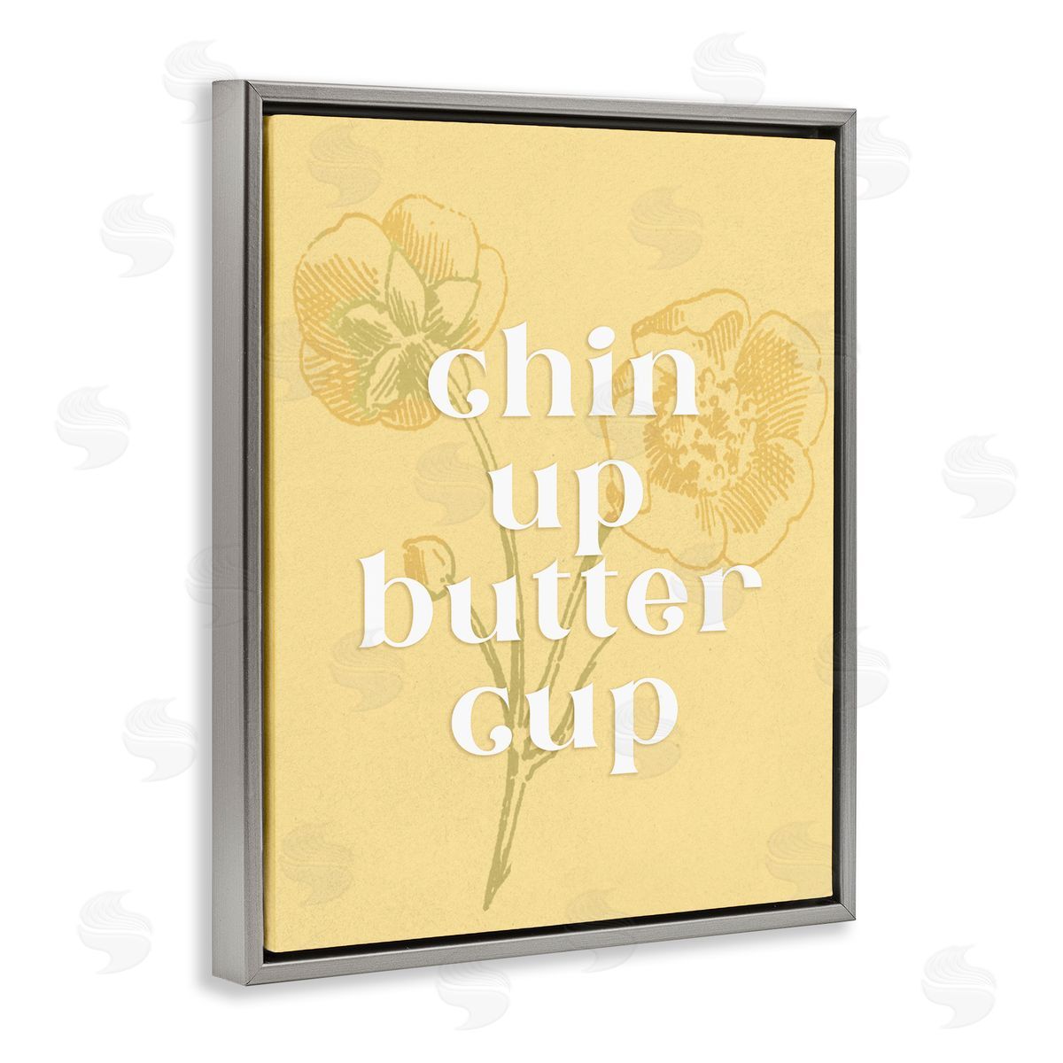Ziwei Li Floral Chin Up Phrase Gray Floating Frame Canvas Wall Art Print