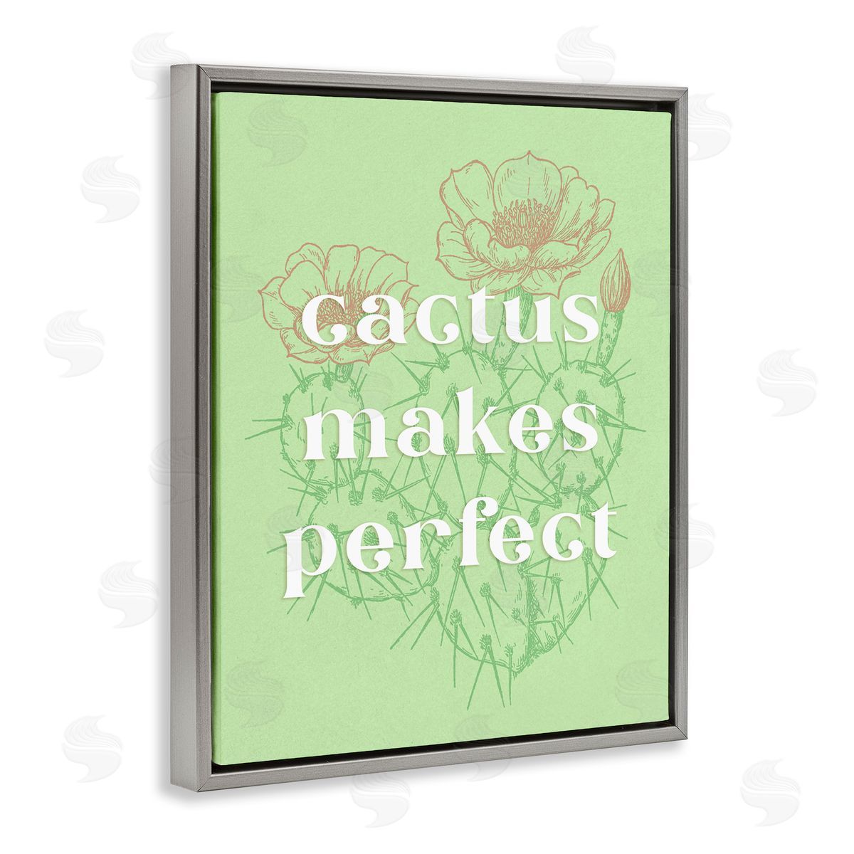 Ziwei Li Cactus Makes Perfect Gray Floating Frame Canvas Wall Art Print