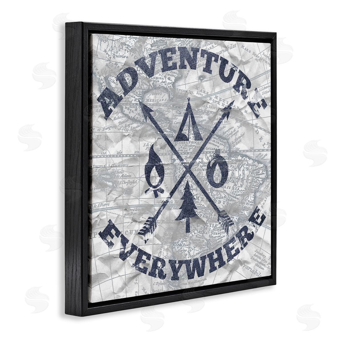 Elizabeth Medley Adventure Everywhere Phrase Black Floating Frame Canvas Wall Art Print