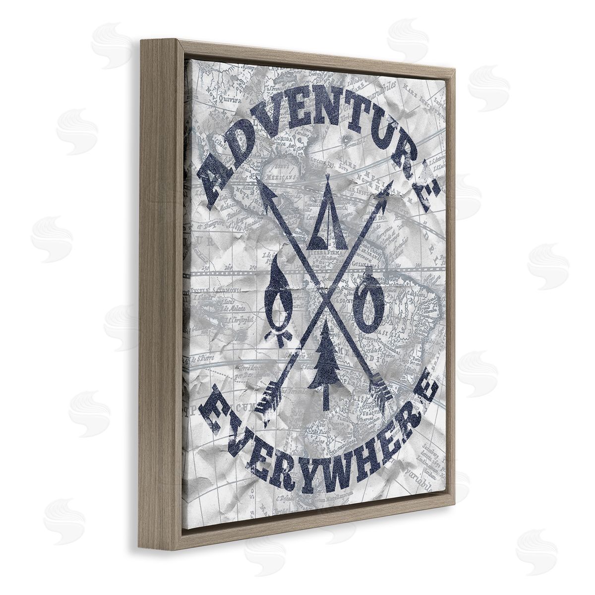 Elizabeth Medley Adventure Everywhere Phrase Brown Floating Frame Canvas Wall Art Print