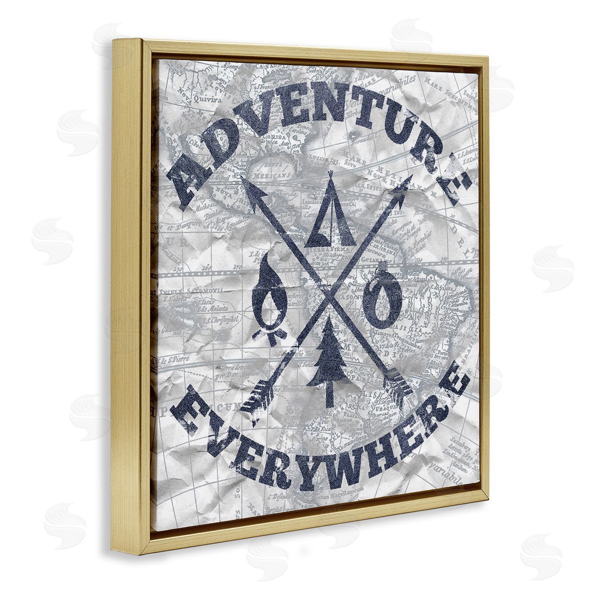 Elizabeth Medley Adventure Everywhere Phrase Gold Floating Frame Canvas Wall Art Print