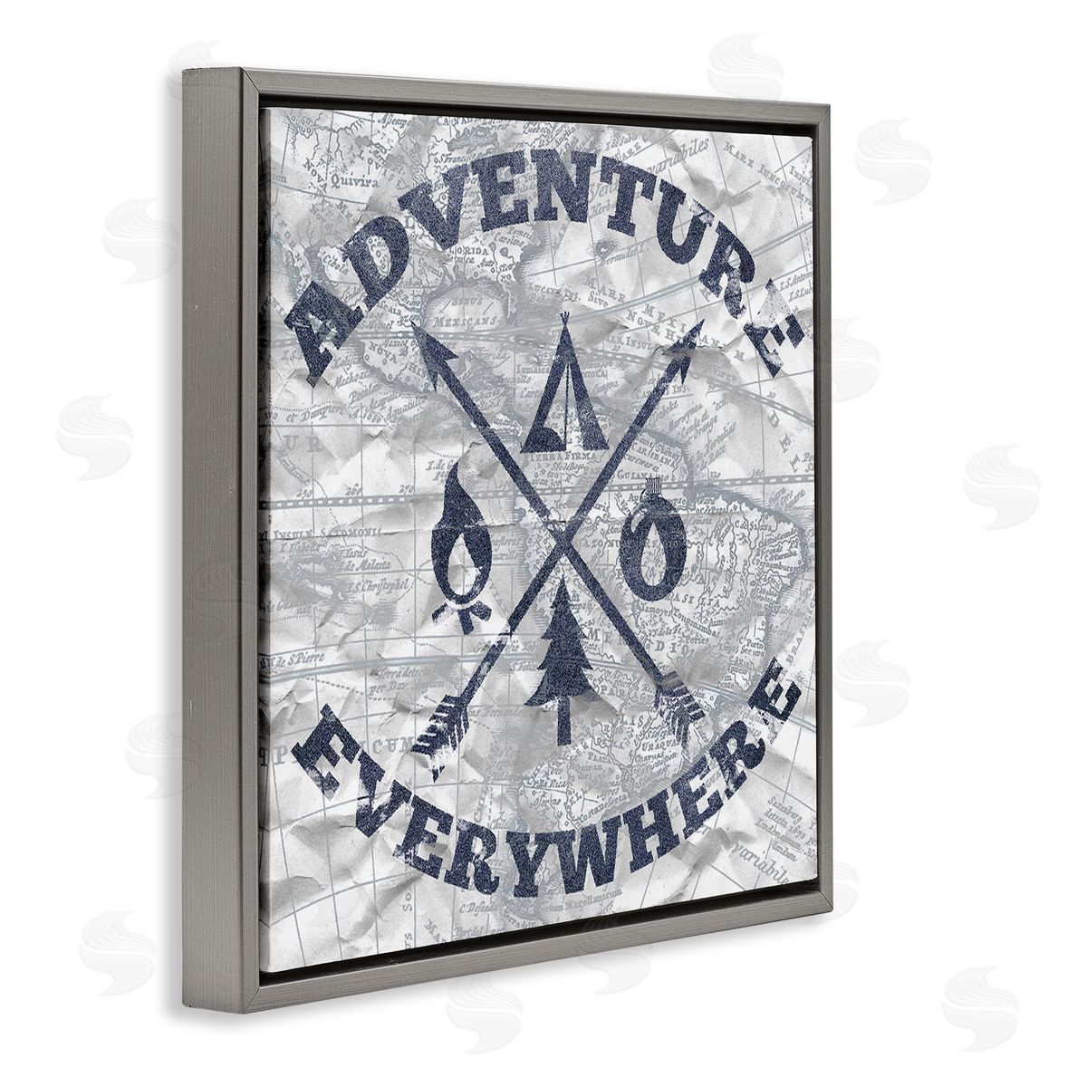 Elizabeth Medley Adventure Everywhere Phrase Gray Floating Frame Canvas Wall Art Print