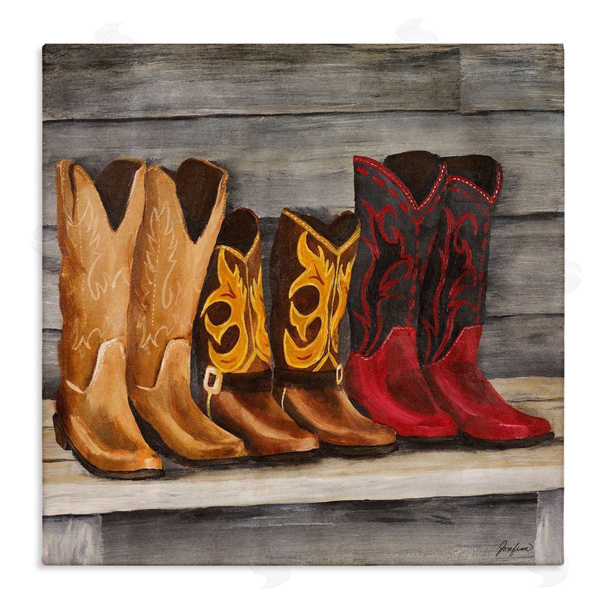 Josefina Lined Up Cowboy Boots Canvas Wall Art Print