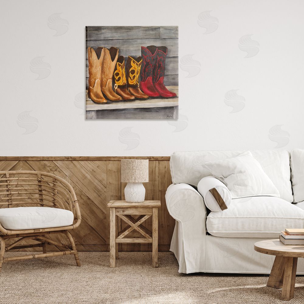 Josefina Lined Up Cowboy Boots Canvas Wall Art Print in Room