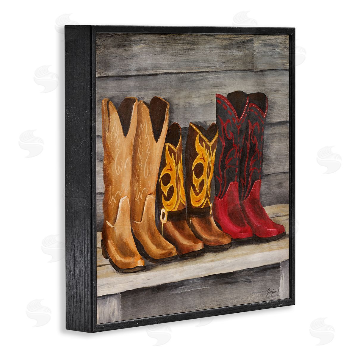 Josefina Lined Up Cowboy Boots Black Framed Giclee Wall Art Print