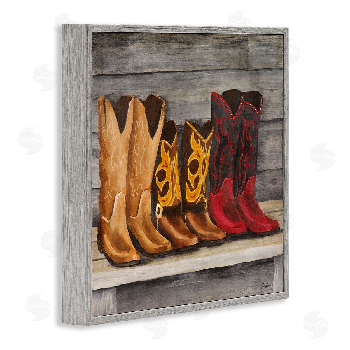 Josefina Lined Up Cowboy Boots Gray Framed Giclee Wall Art Print