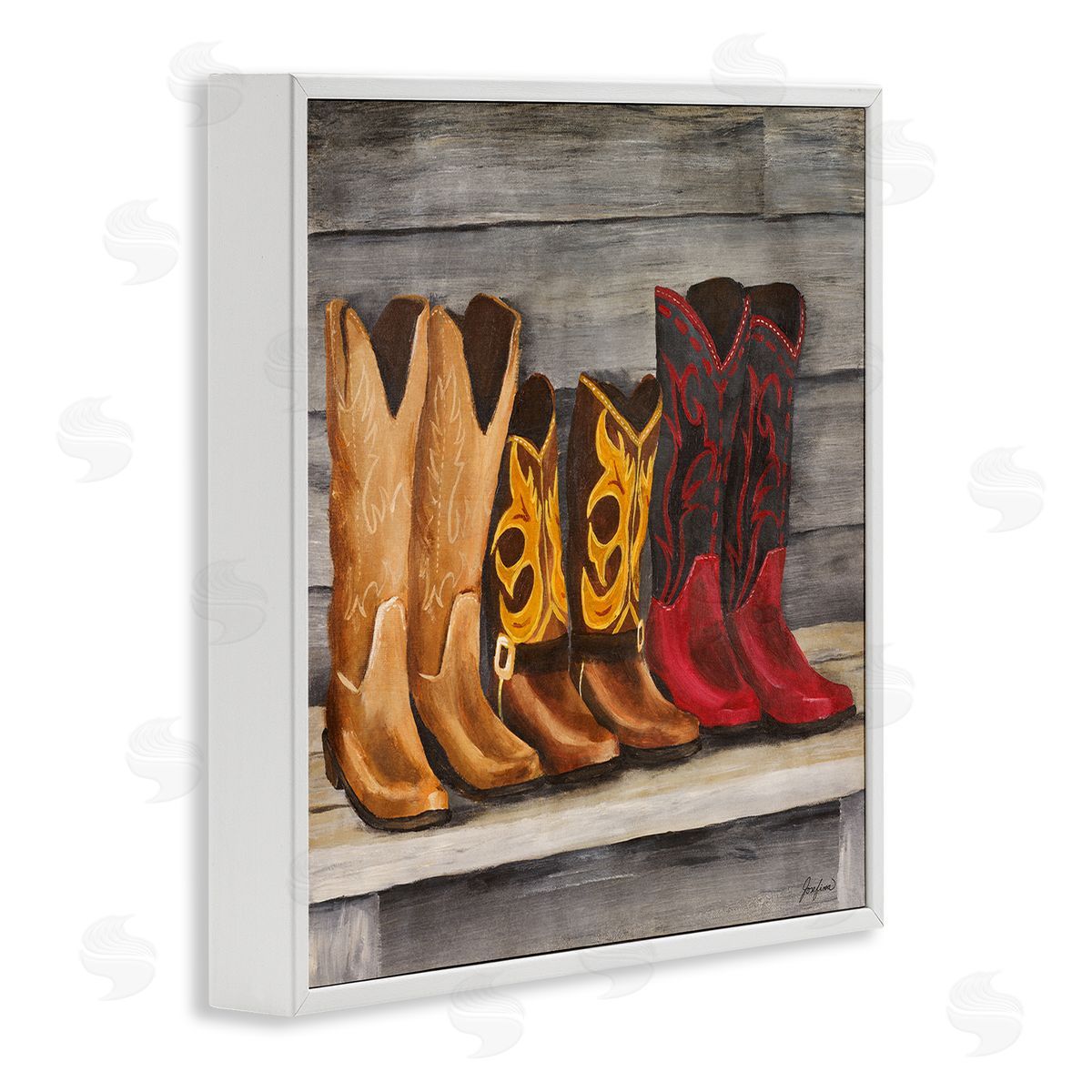 Josefina Lined Up Cowboy Boots White Framed Giclee Wall Art Print