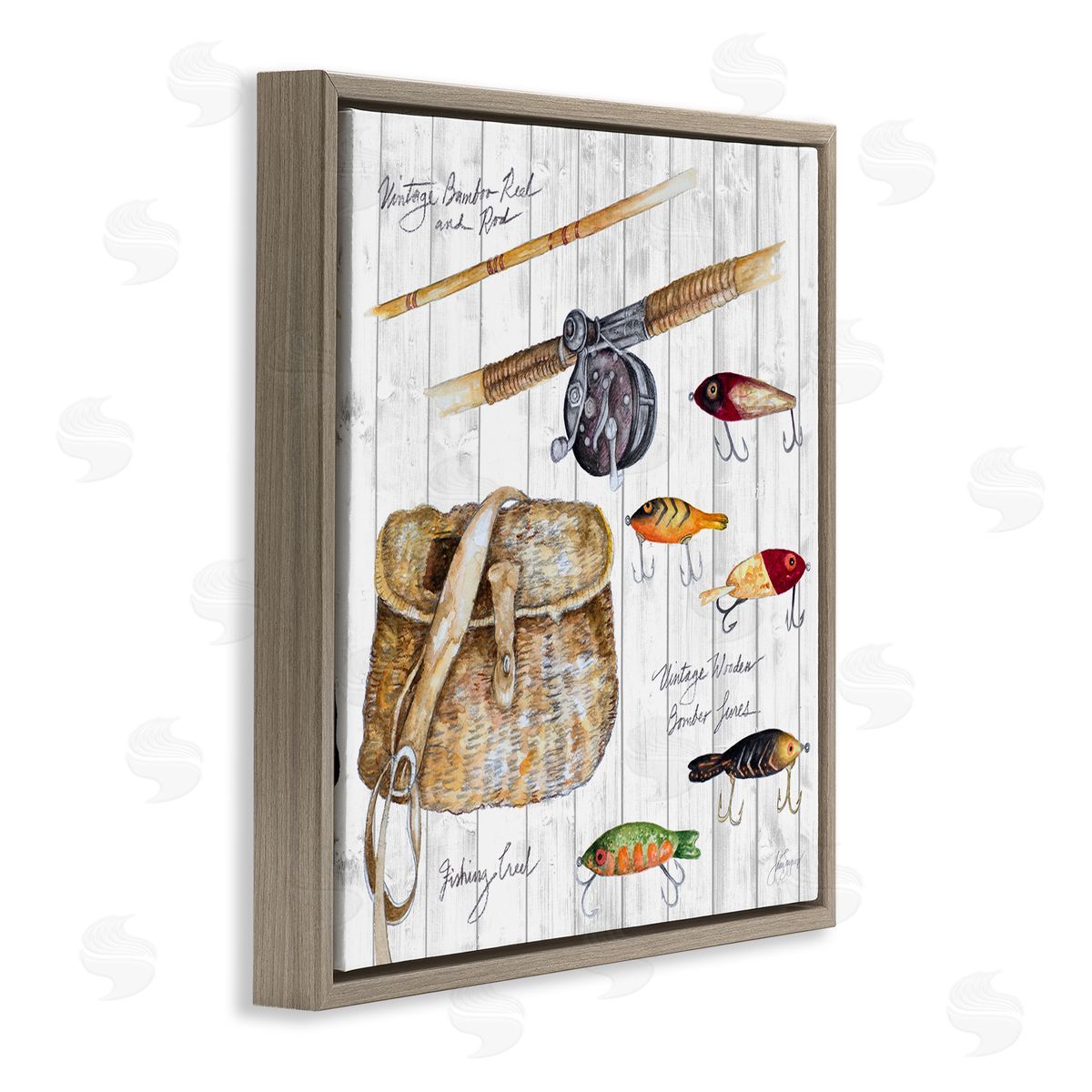 Janice Gaynor Fishing Tackle Box Brown Floating Frame Canvas Wall Art Print