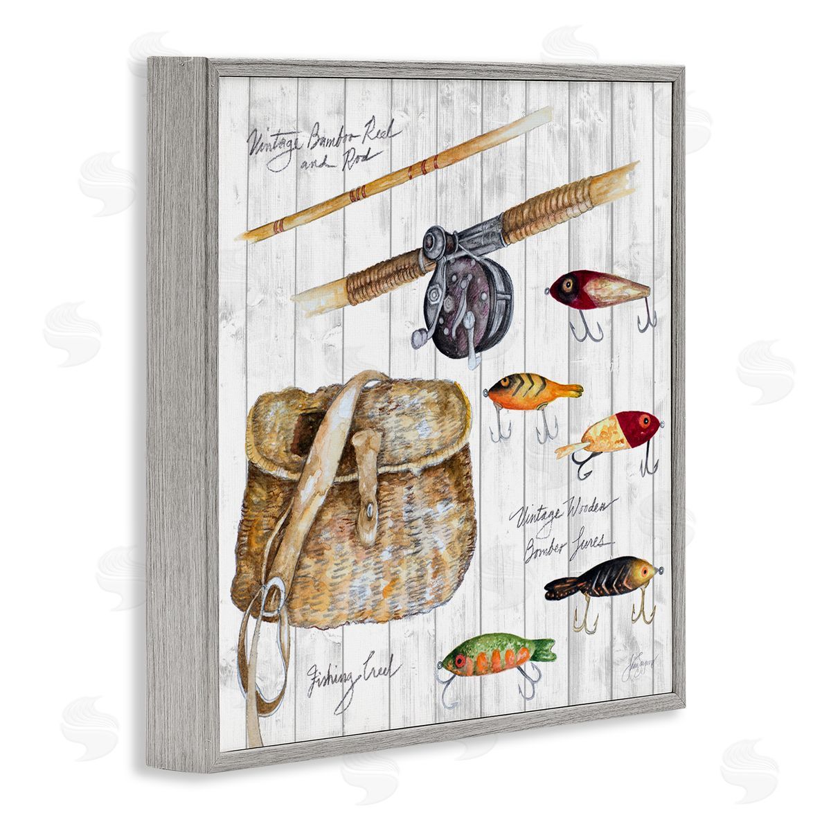Janice Gaynor Fishing Tackle Box Gray Framed Giclee Wall Art Print