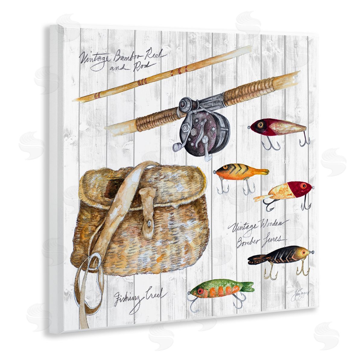 Janice Gaynor Fishing Tackle Box Wooden Wall Plaque Art Print
