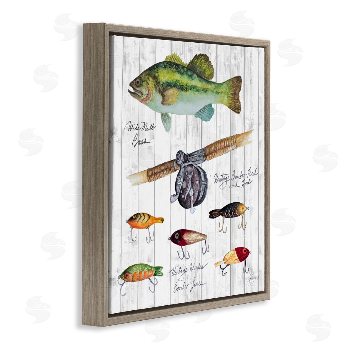 Janice Gaynor Fishing Lure Diagram Brown Floating Frame Canvas Wall Art Print