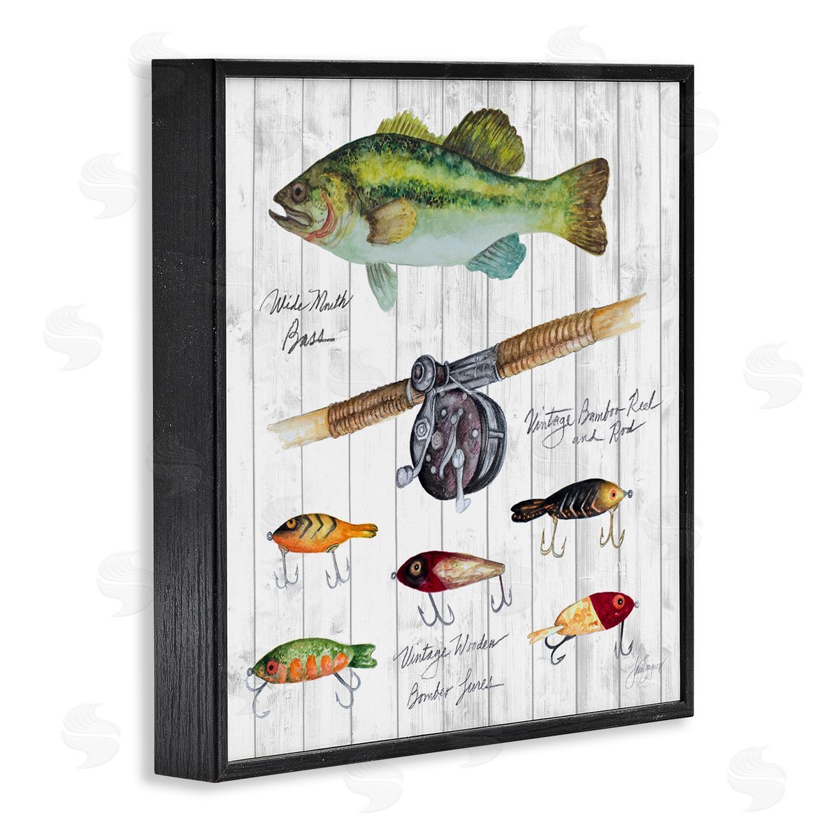 Janice Gaynor Fishing Lure Diagram Black Framed Giclee Wall Art Print