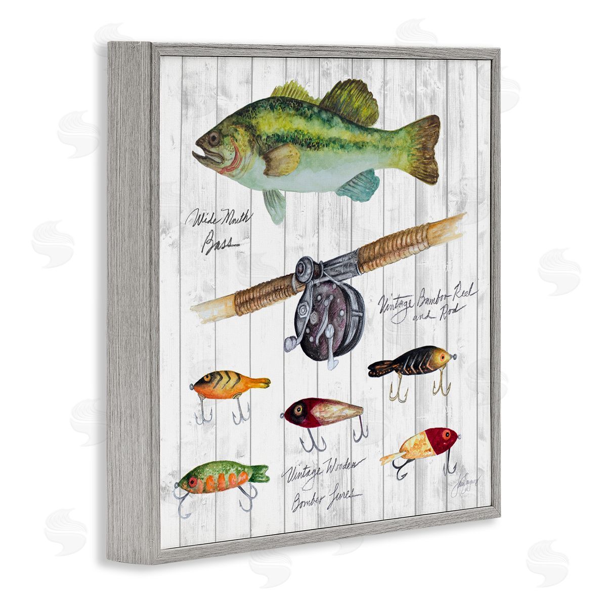 Janice Gaynor Fishing Lure Diagram Gray Framed Giclee Wall Art Print