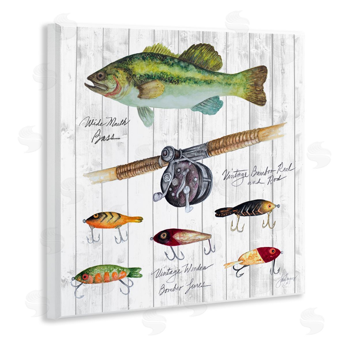 Janice Gaynor Fishing Lure Diagram Wooden Wall Plaque Art Print