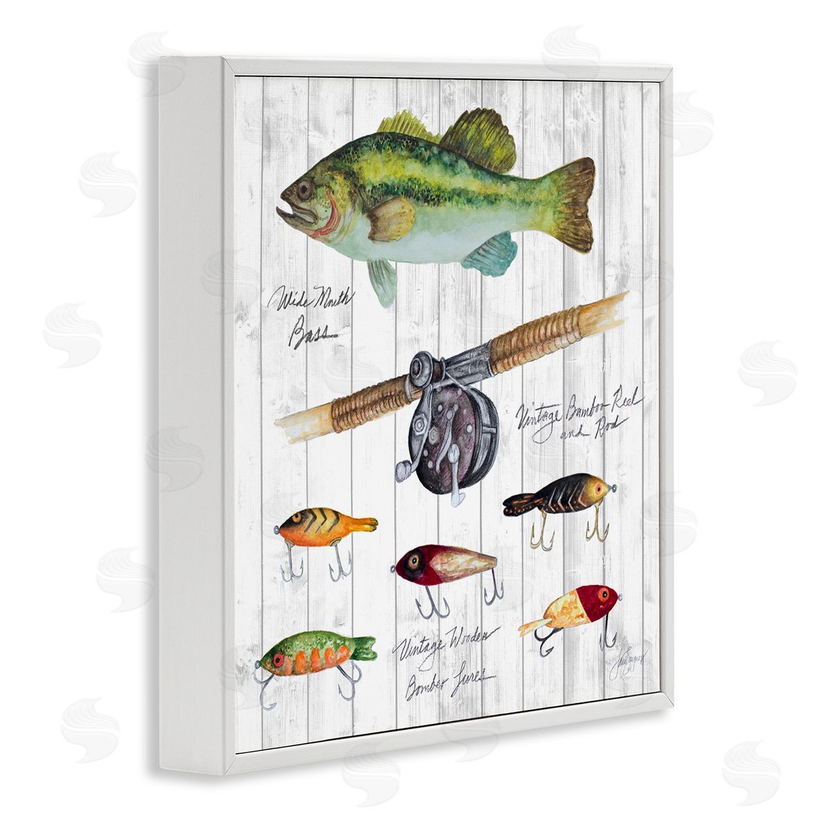 Janice Gaynor Fishing Lure Diagram White Framed Giclee Wall Art Print
